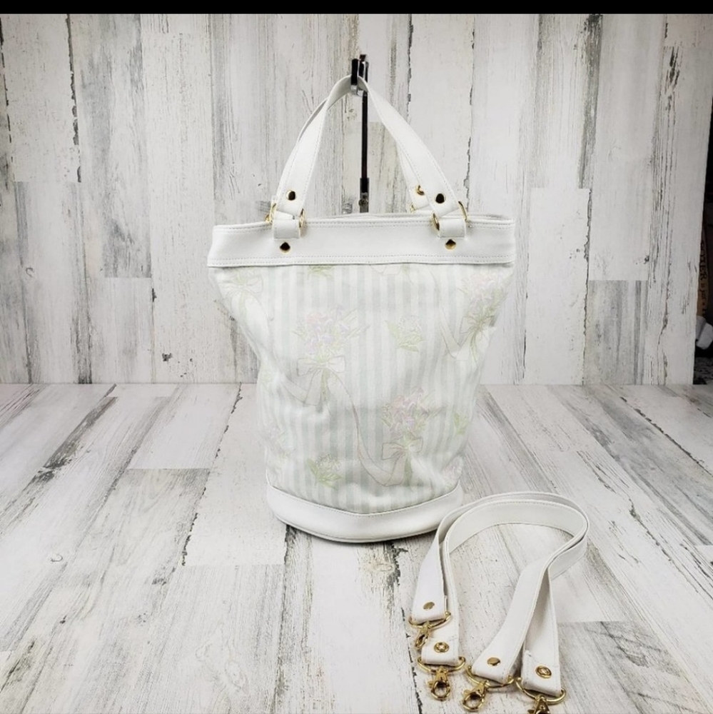 Vintage 90s Tiffany & Co Floral Wedding Canvas & Leather Bucket Bag Women's